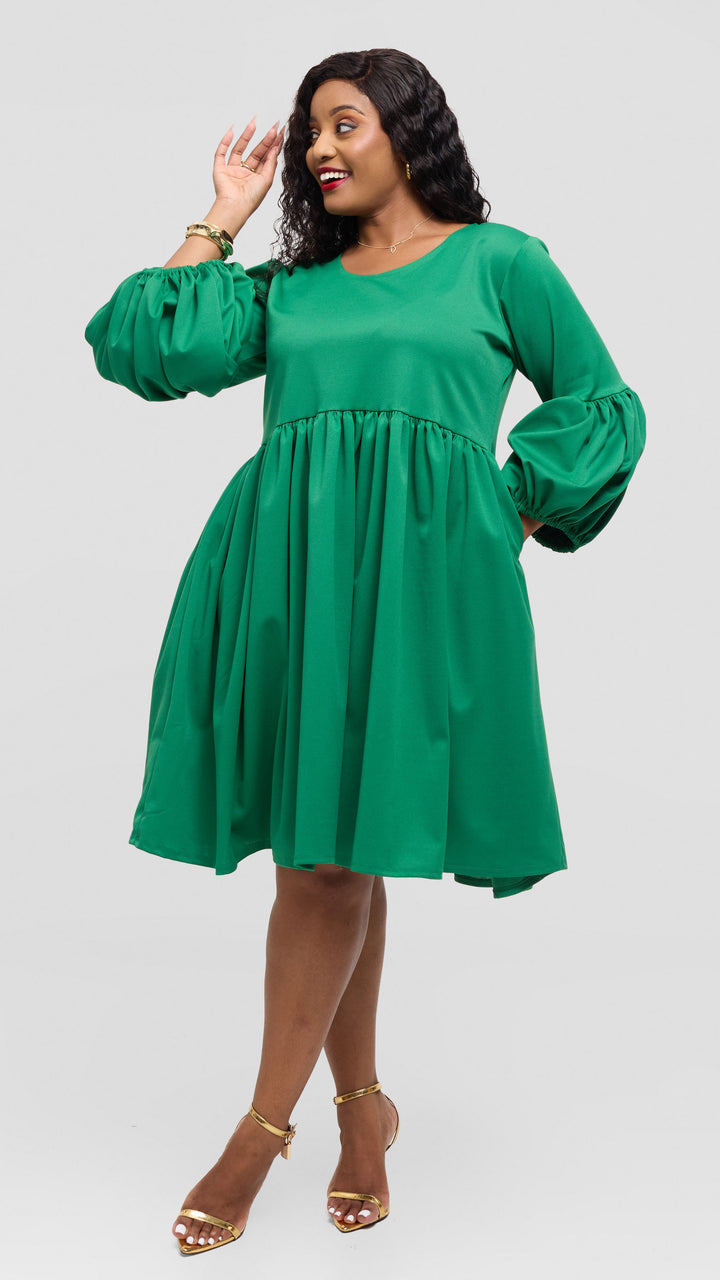 Anzo Wear Puffed Babydoll Dress - Emerald Green