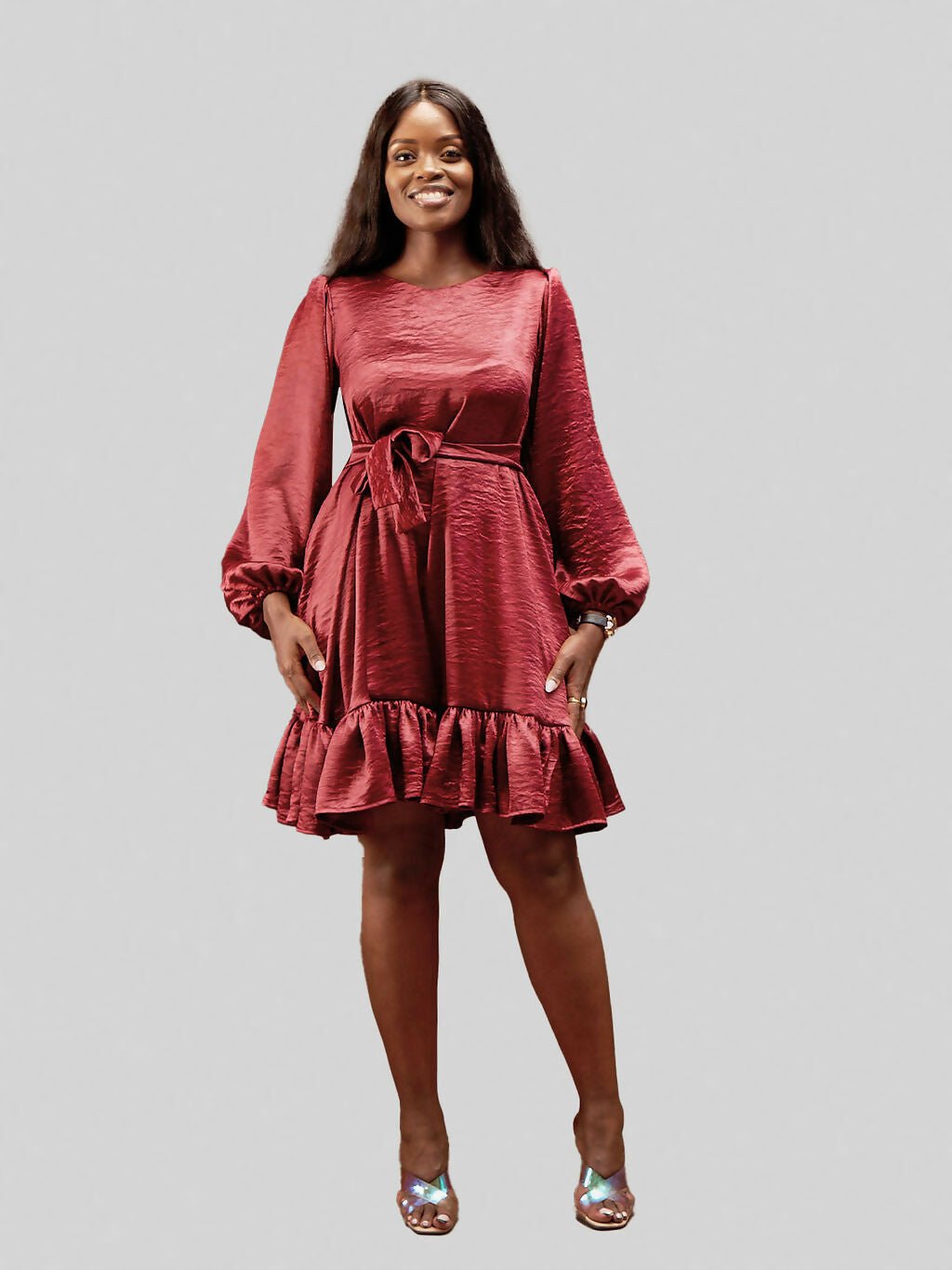 Elsie Glamour Valerie Shift Dress - Burgundy - Shopzetu