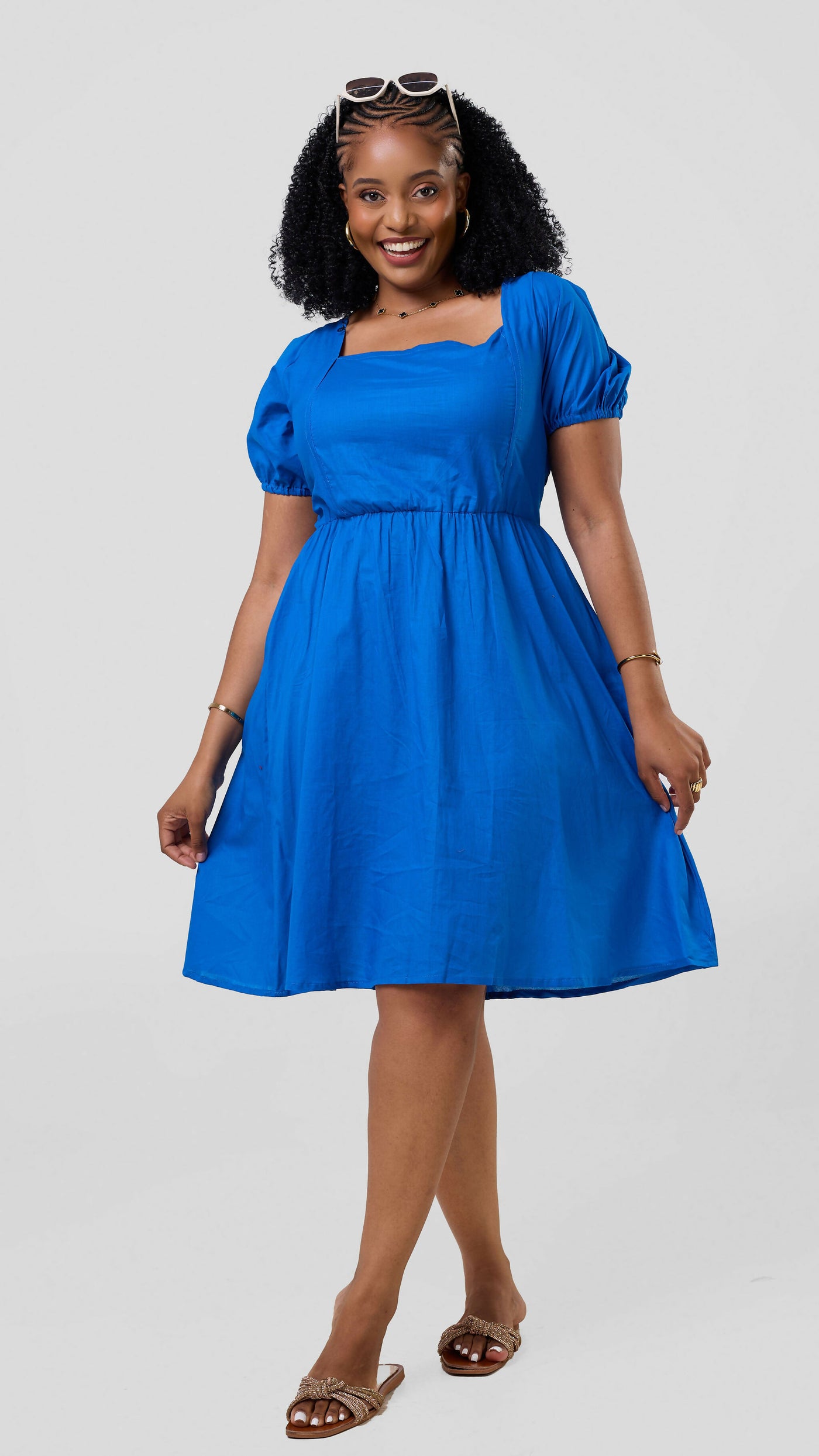 Vazi Afriq Cotton Sunny Dress - Blue