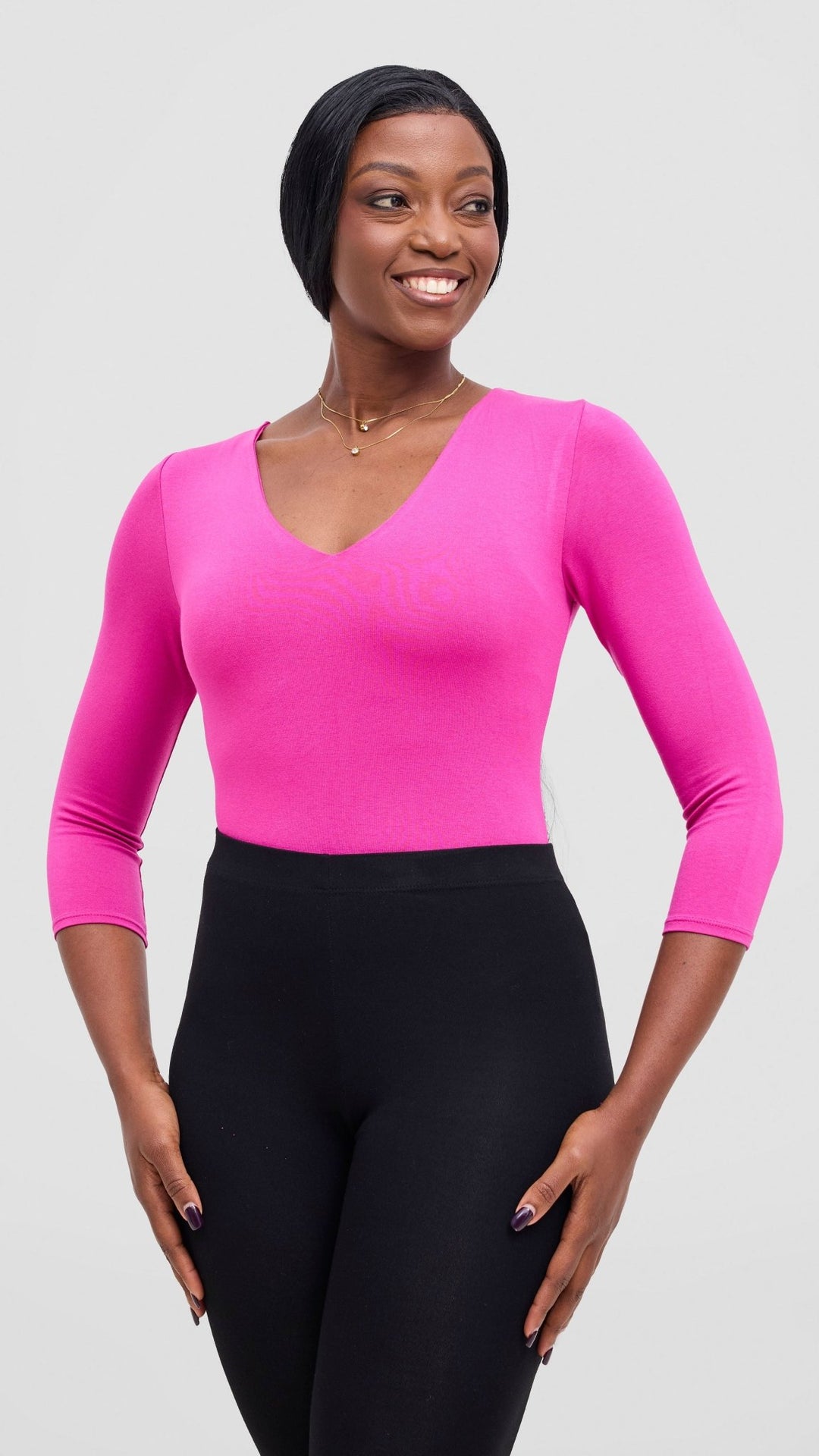 Vivo Basic 3/4 Sleeved Double Layered Bodysuit - Pink - Shopzetu
