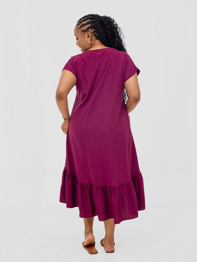 Vivo Esna Drop Shoulder High Low Dress - Burgundy - Shopzetu