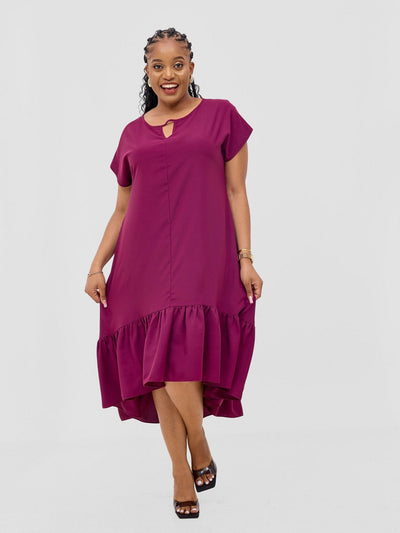 Vivo Esna Drop Shoulder High Low Dress - Burgundy - Shopzetu