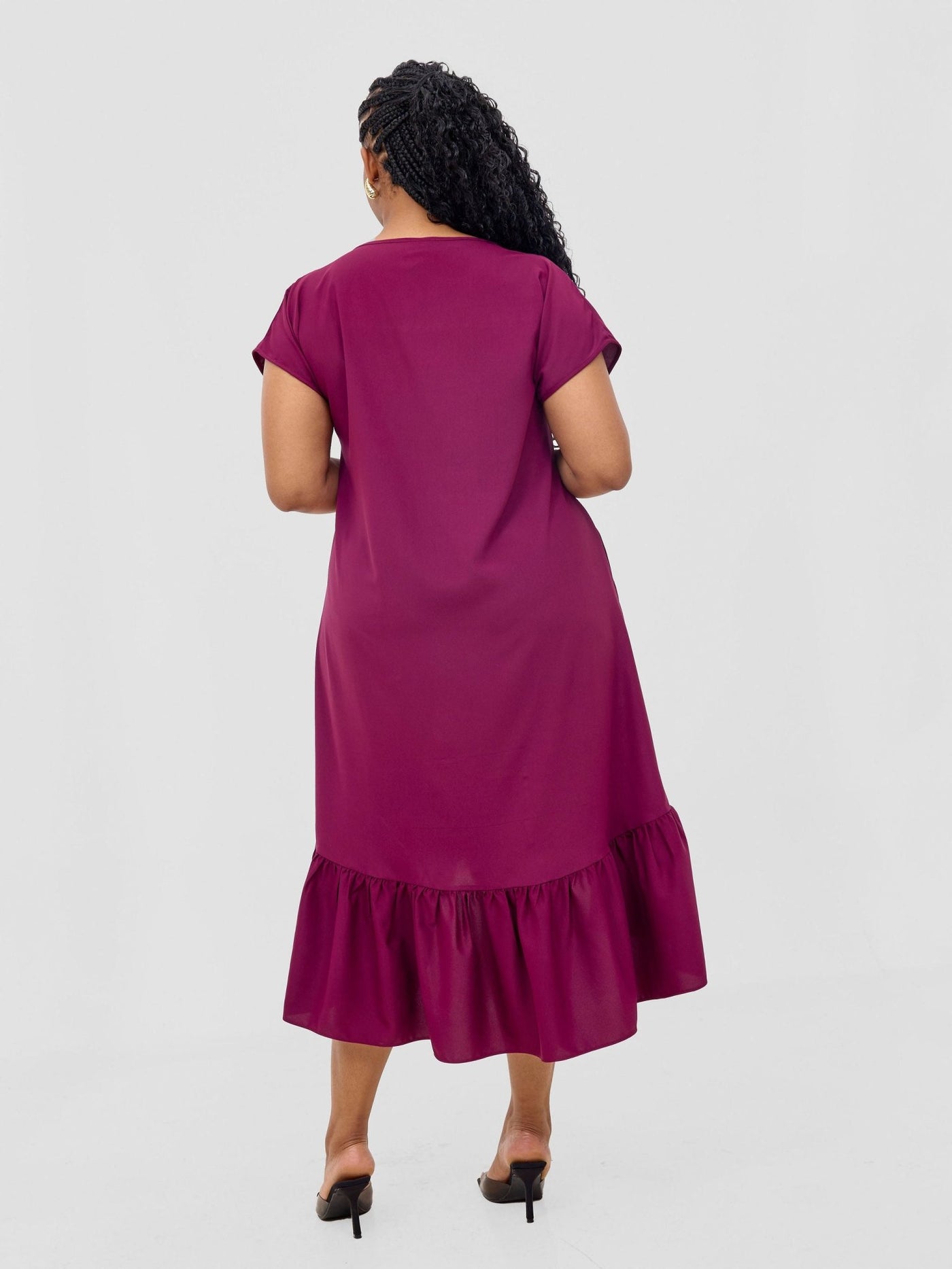 Vivo Esna Drop Shoulder High Low Dress - Burgundy - Shopzetu