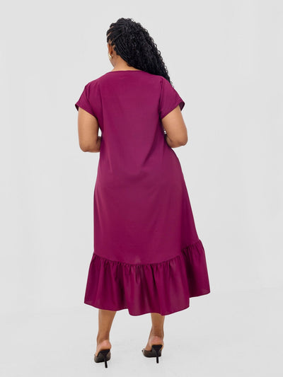 Vivo Esna Drop Shoulder High Low Dress - Burgundy - Shopzetu