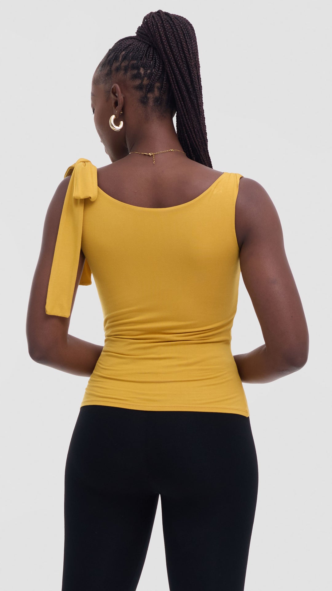 Vivo Studio Shoulder Tie Top in Jersey - Mustard