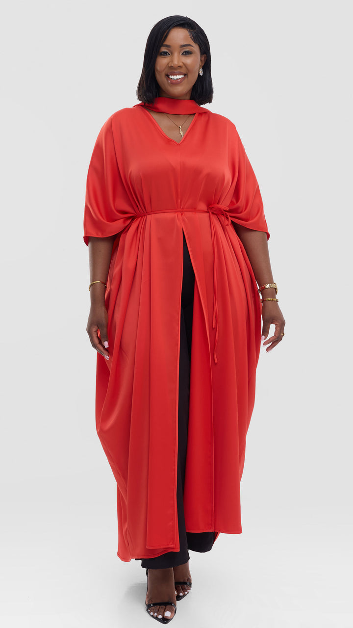 Vivo Essi Front Slit Maxi Top In Satin - Orange