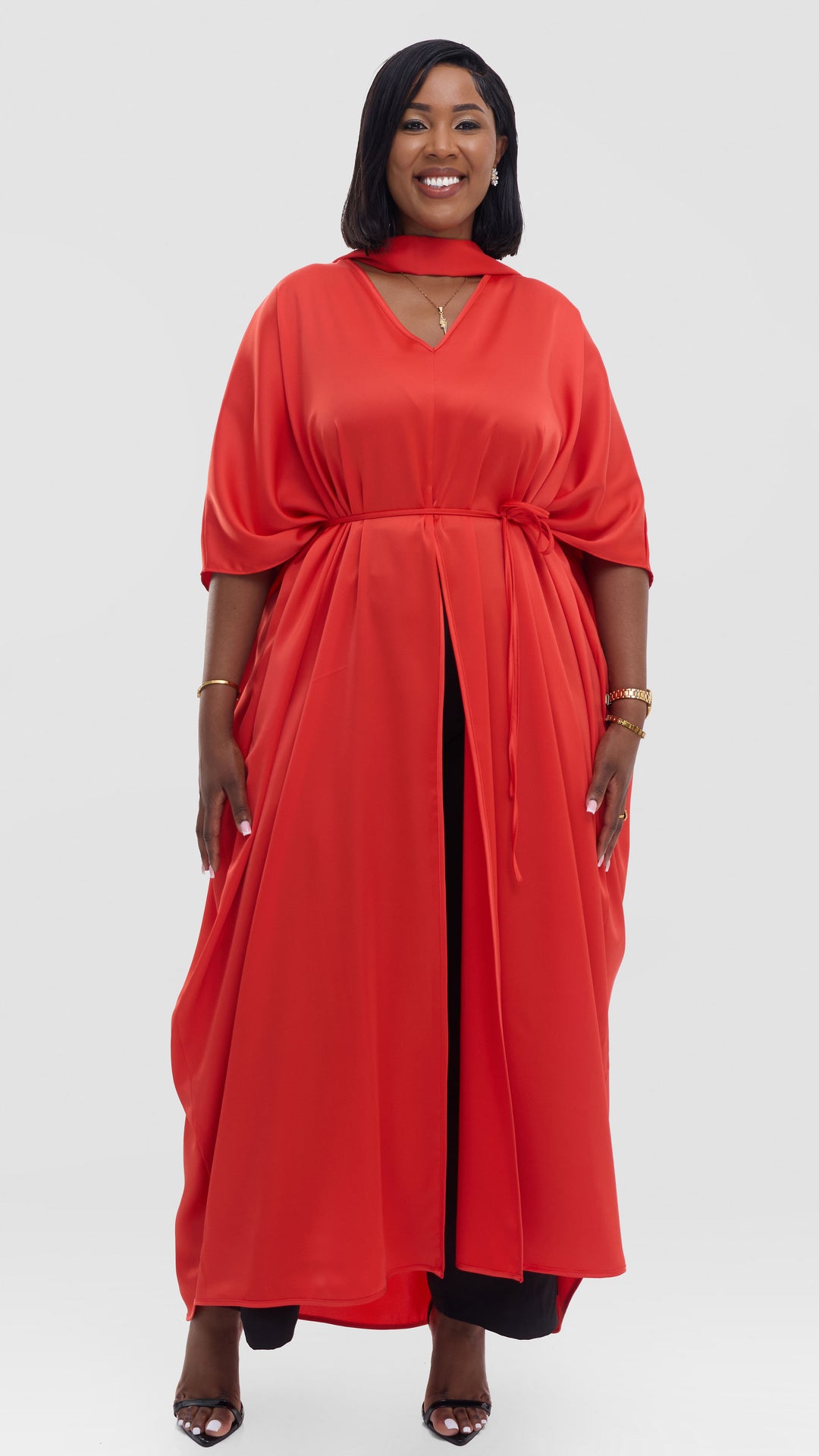 Vivo Essi Front Slit Maxi Top In Satin - Orange