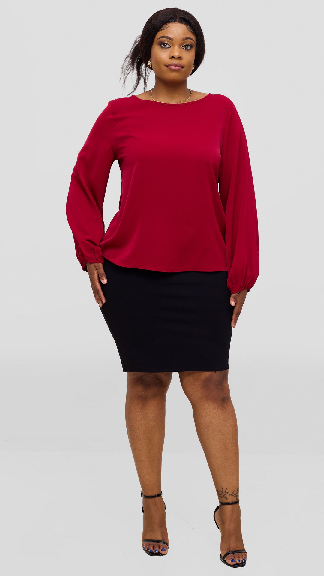 Vivo Basic Crepe Bishop Sleeve Top - Maroon
