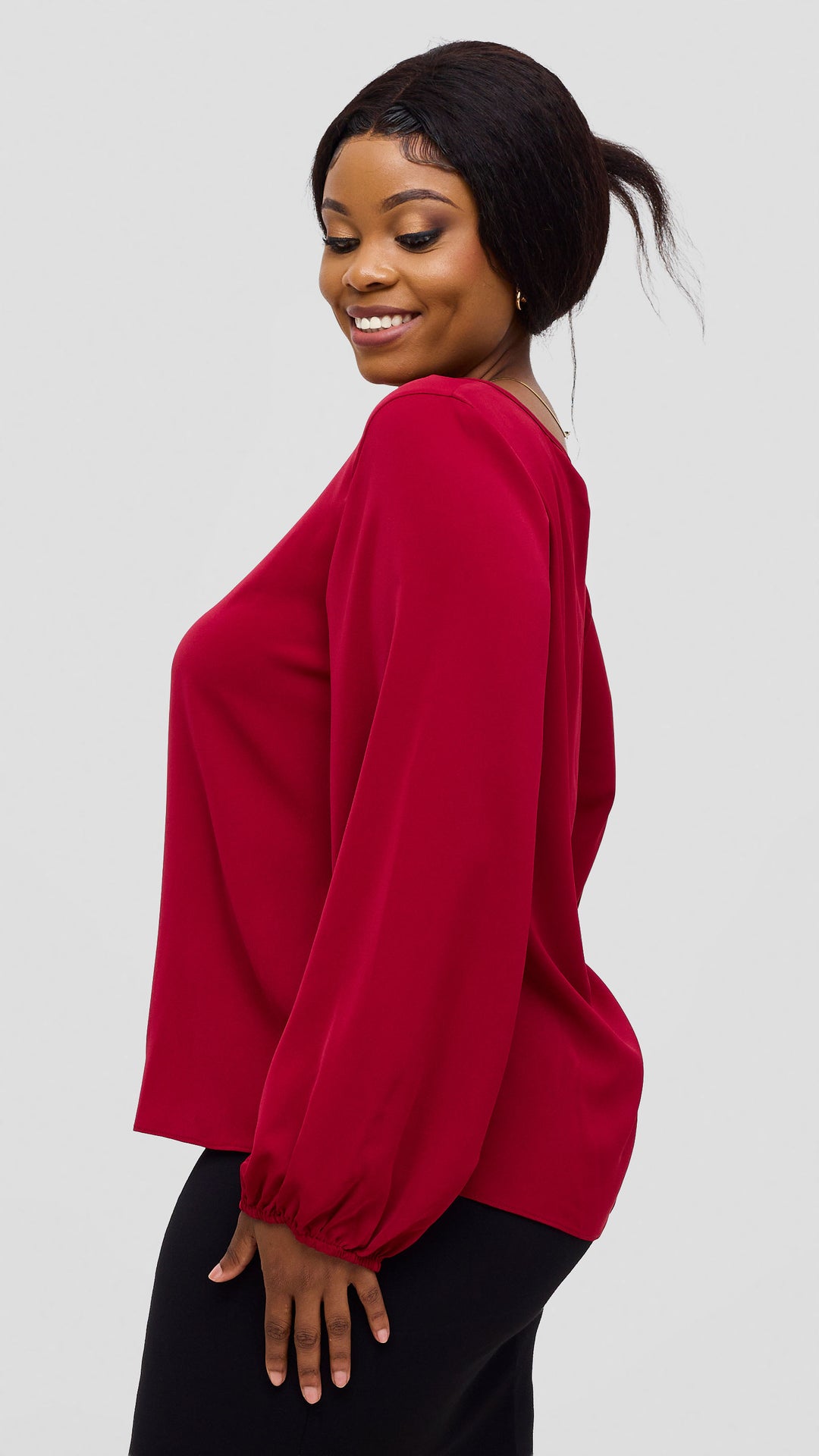 Vivo Basic Crepe Bishop Sleeve Top - Maroon