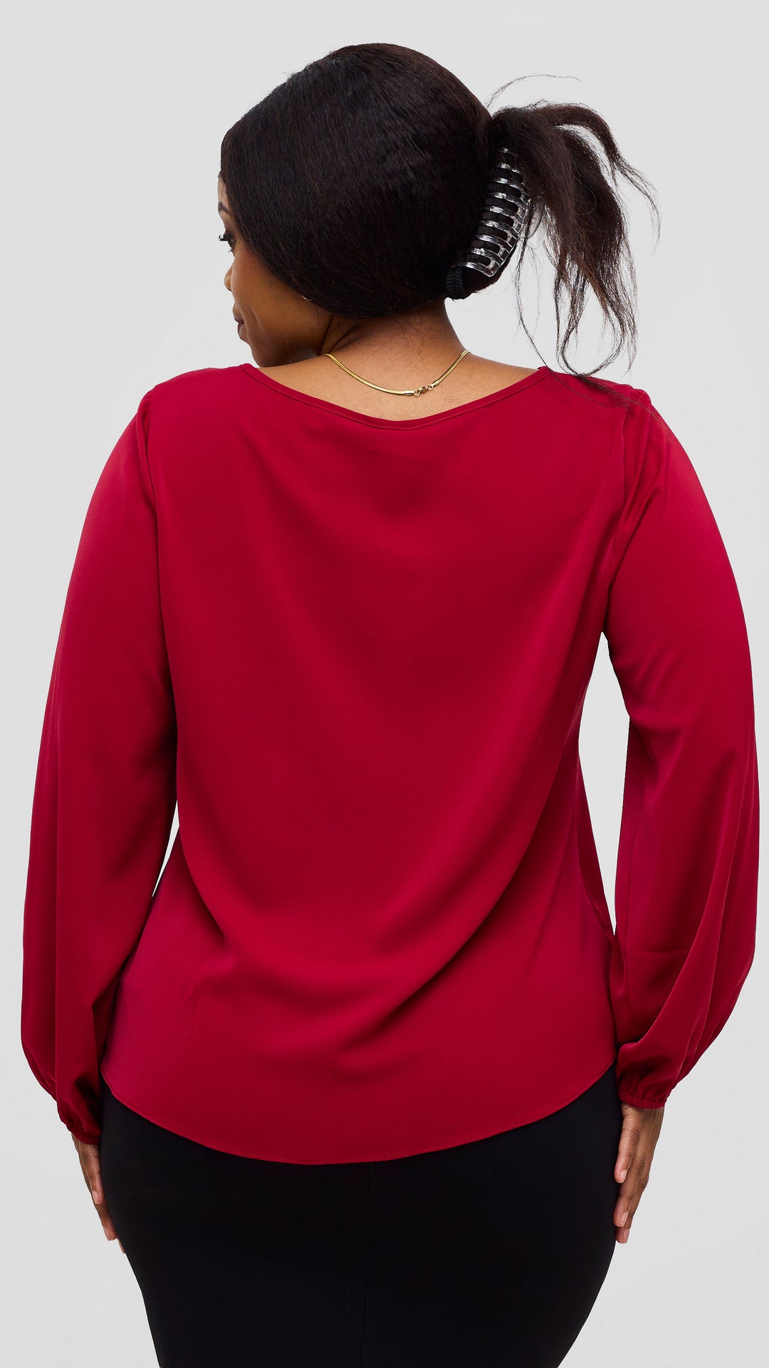 Vivo Basic Crepe Bishop Sleeve Top - Maroon