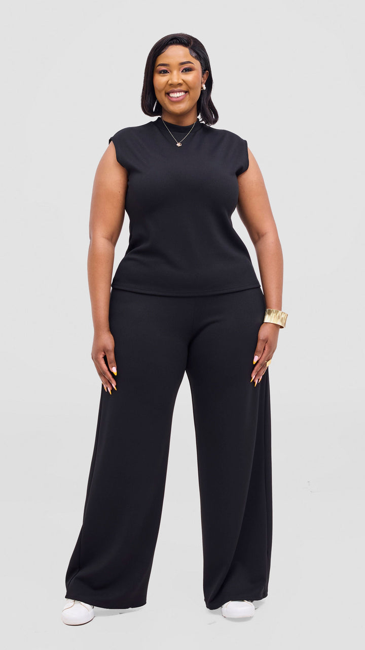 Vivo Selah Palazzo Pants in Stretch Rib Stretch Rib - Black