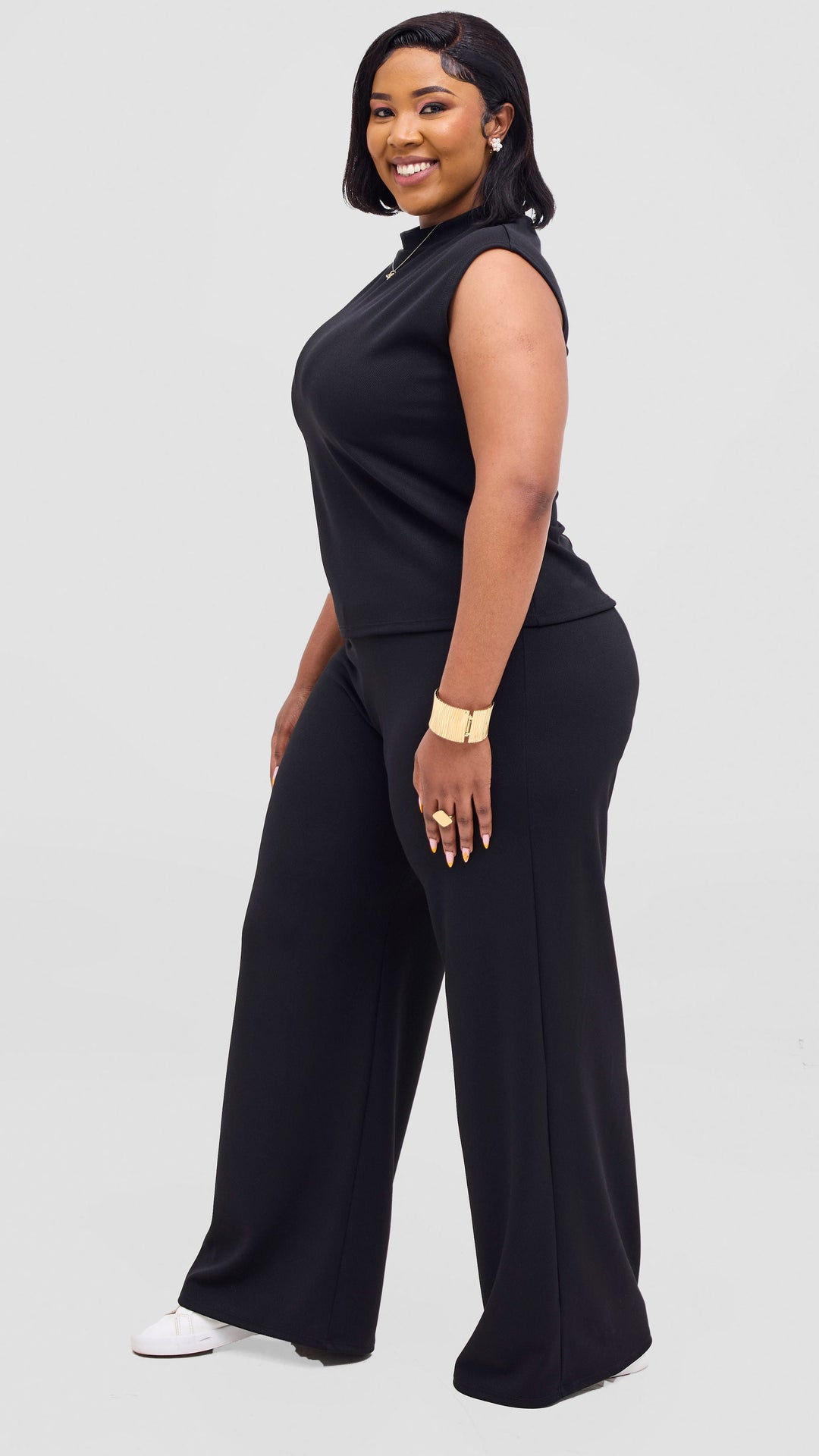 Vivo Selah Palazzo Pants in Stretch Rib Stretch Rib - Black