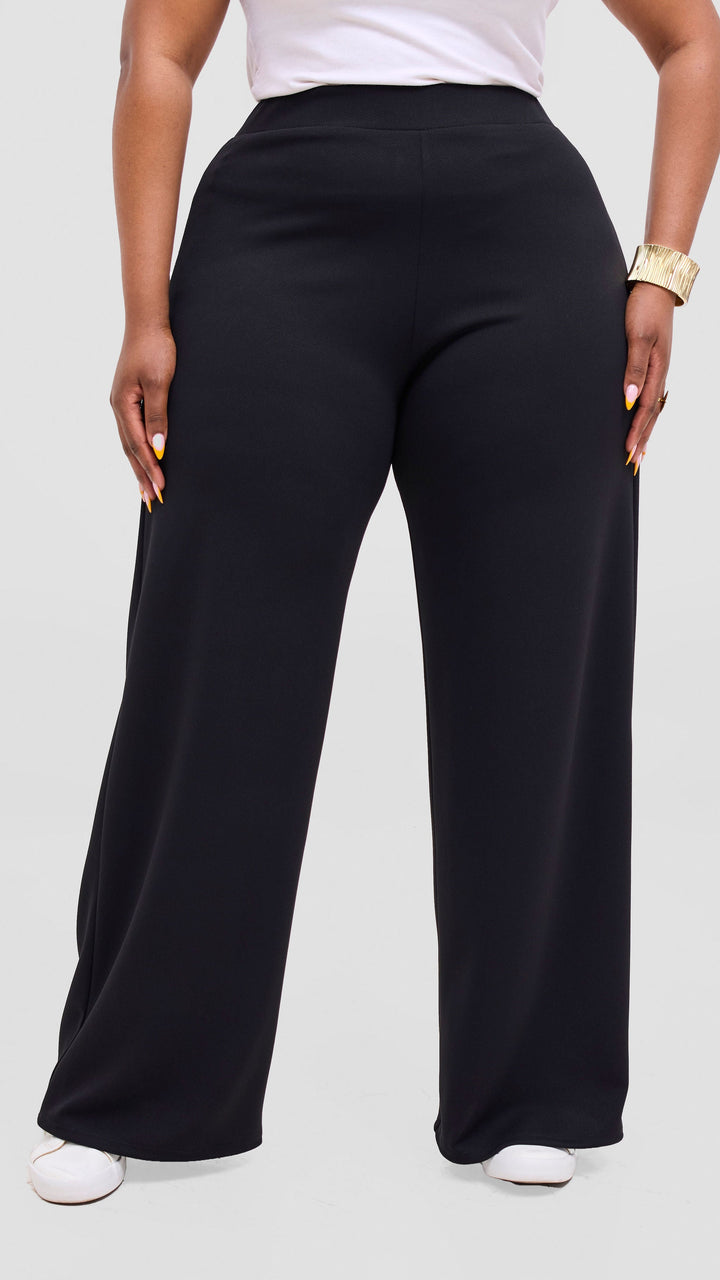 Vivo Selah Palazzo Pants in Stretch Rib Stretch Rib - Black