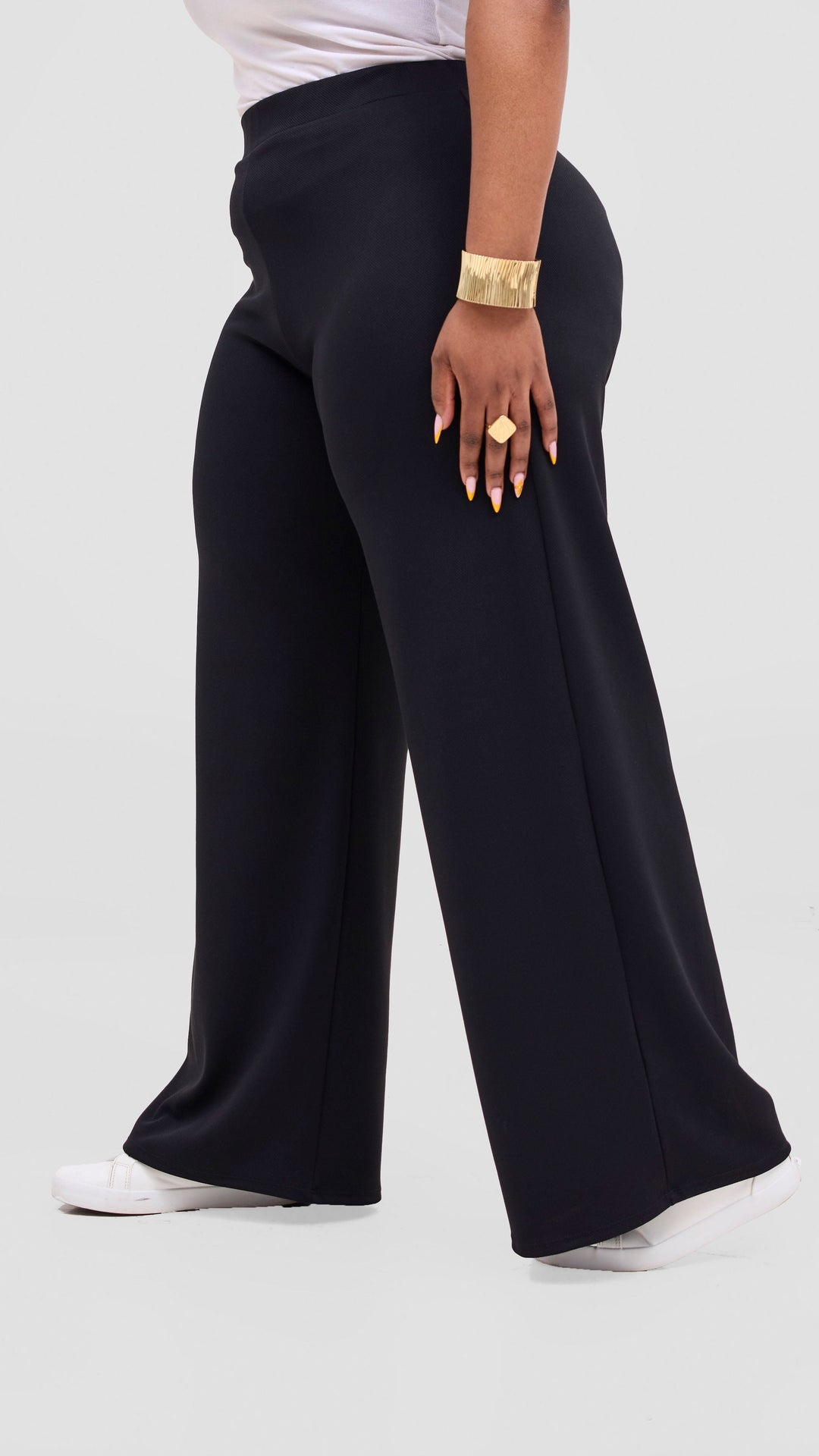 Vivo Selah Palazzo Pants in Stretch Rib Stretch Rib - Black