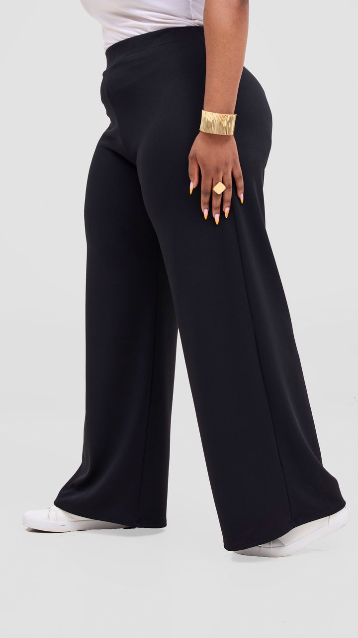 Vivo Selah Palazzo Pants in Stretch Rib Stretch Rib - Black