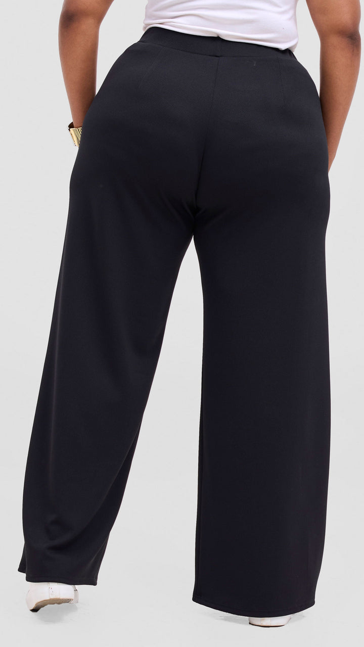 Vivo Selah Palazzo Pants in Stretch Rib Stretch Rib - Black