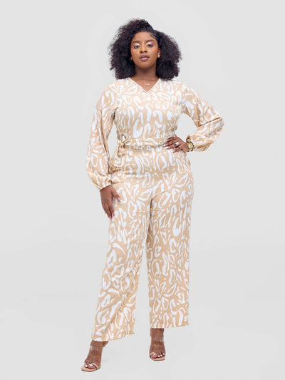 Lizola Timaya Jumpsuit - Beige / White - Shopzetu