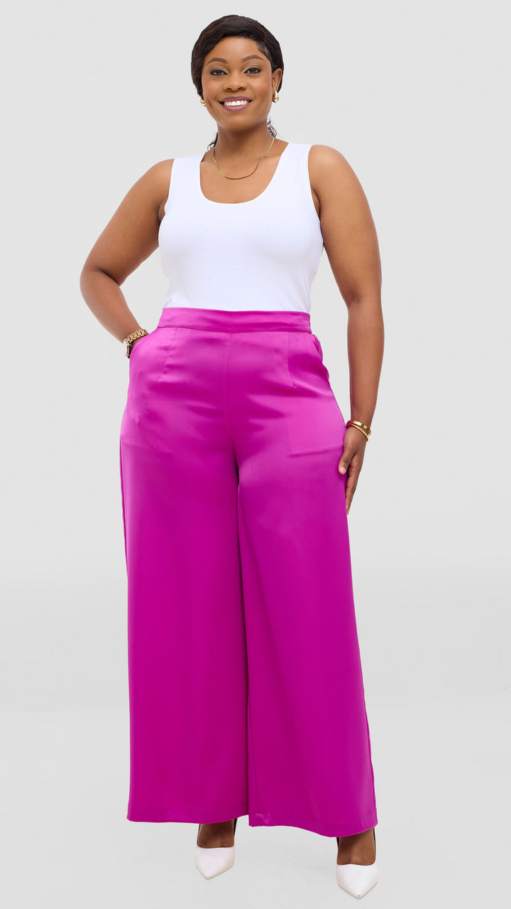 Vivo Essi Wide Leg Pants In Satin - Fuschia