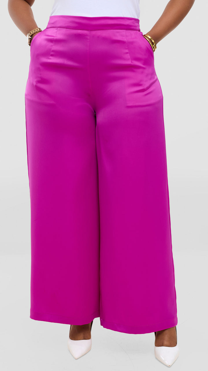 Vivo Essi Wide Leg Pants In Satin - Fuschia