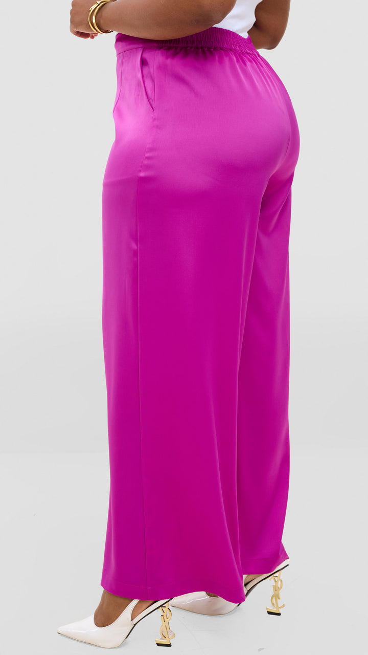 Vivo Essi Wide Leg Pants In Satin - Fuschia