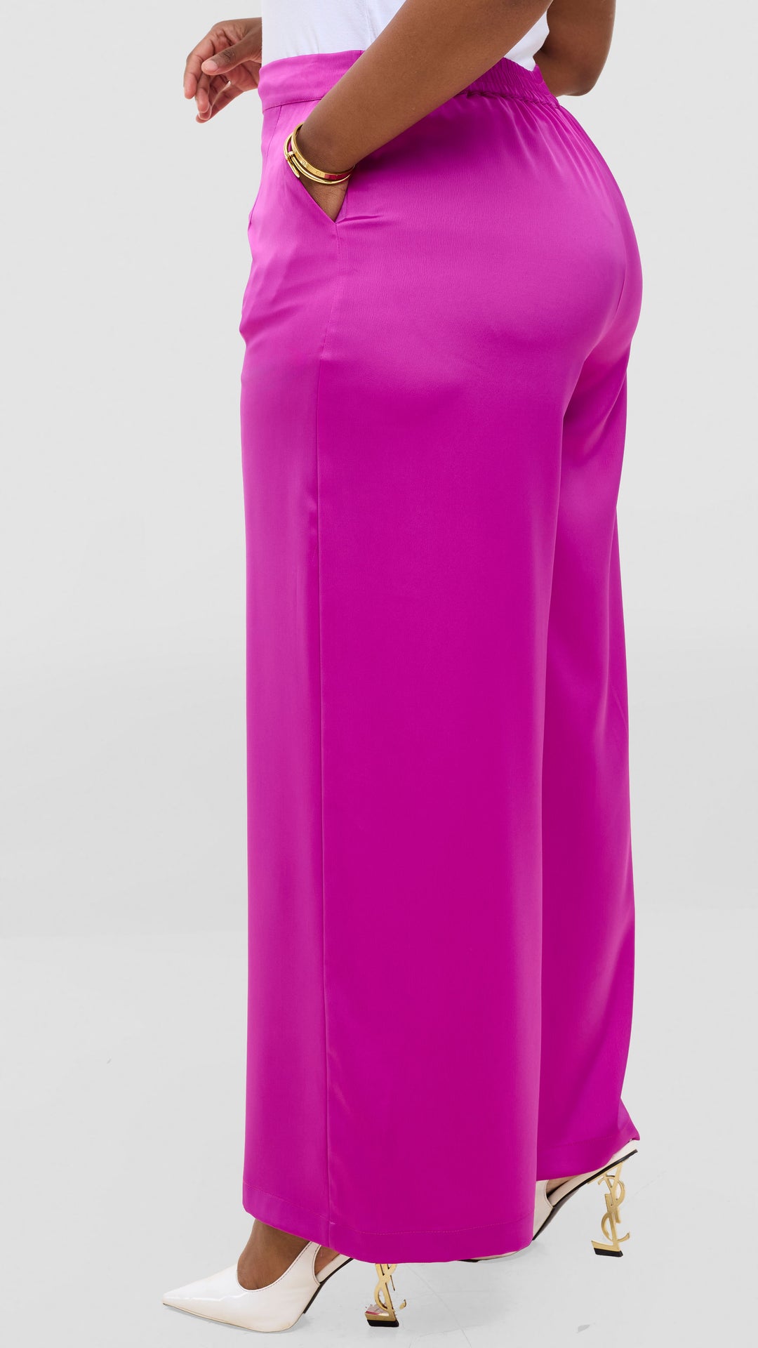 Vivo Essi Wide Leg Pants In Satin - Fuschia
