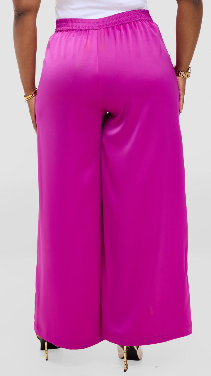 Vivo Essi Wide Leg Pants In Satin - Fuschia