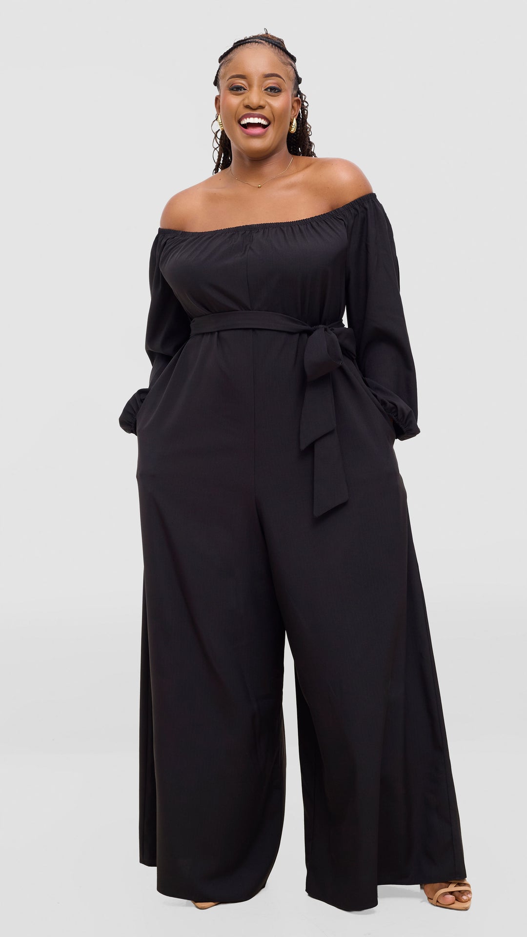 Vivo Yumi Off Shoulder Jumpsuit In Crepe - Black