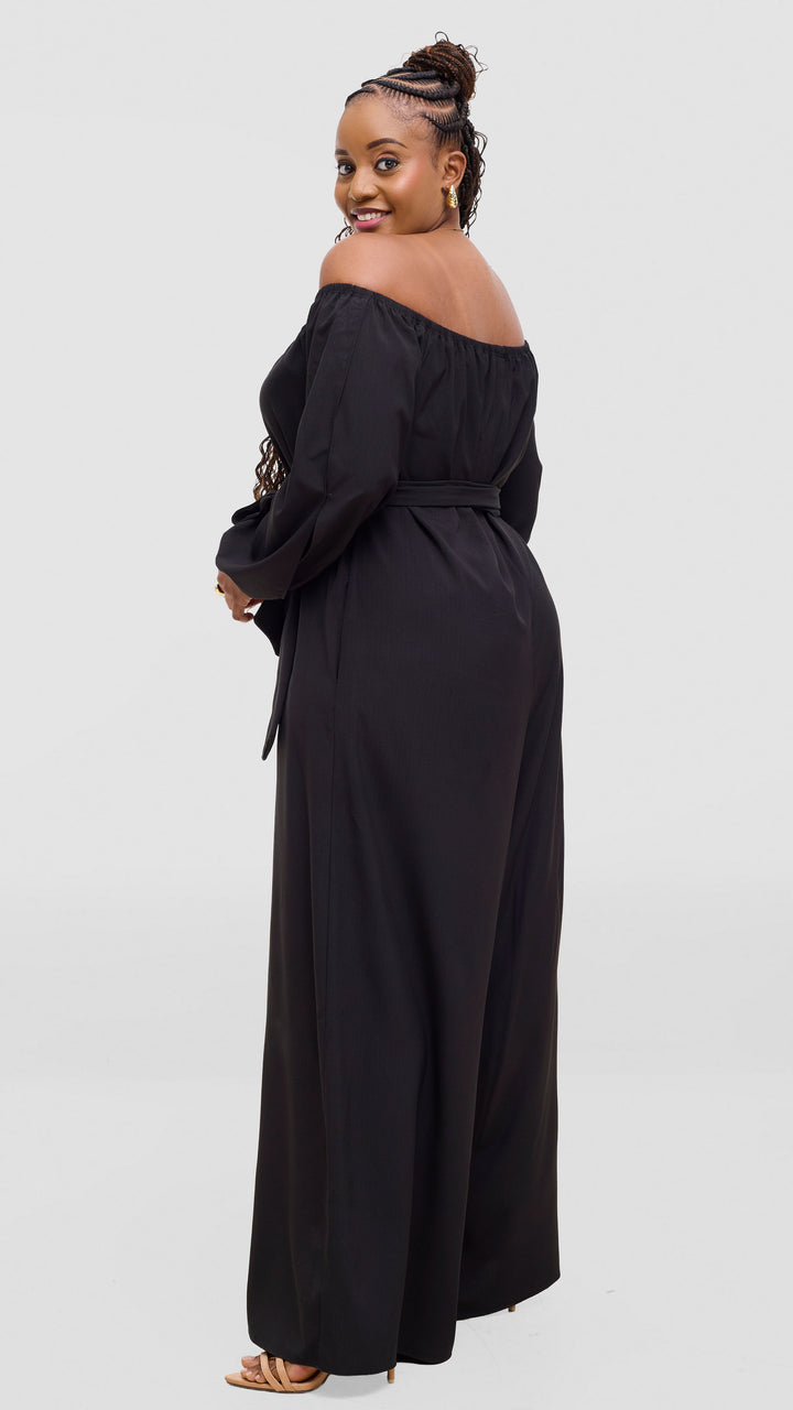Vivo Yumi Off Shoulder Jumpsuit In Crepe - Black