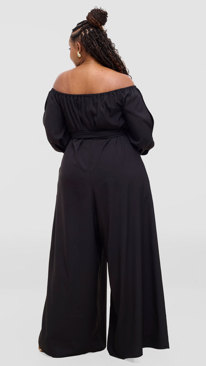 Vivo Yumi Off Shoulder Jumpsuit In Crepe - Black
