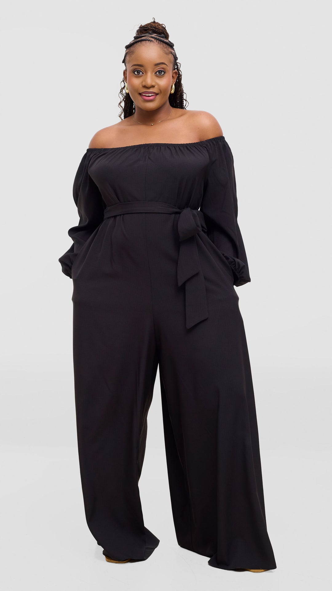 Vivo Yumi Off Shoulder Jumpsuit In Crepe - Black