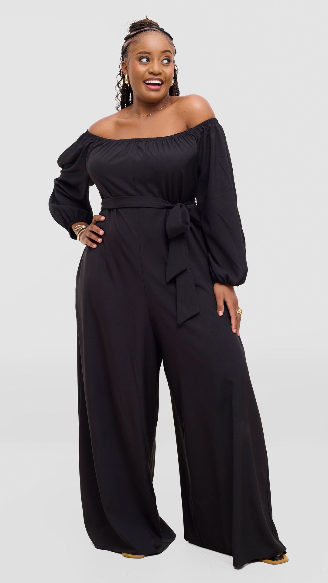 Vivo Yumi Off Shoulder Jumpsuit In Crepe - Black