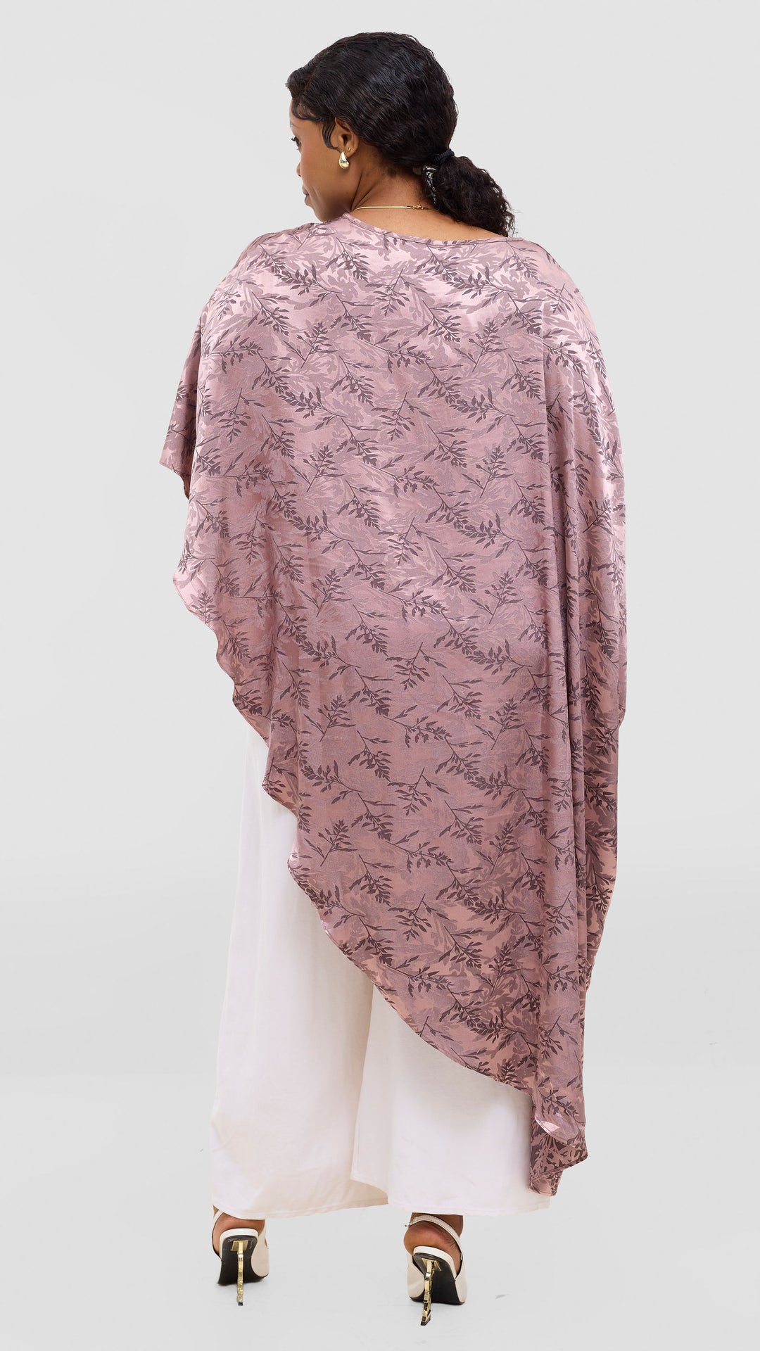 Vivo Liora Asymmetrical Kaftan Top in Satin - Brown Textured Print