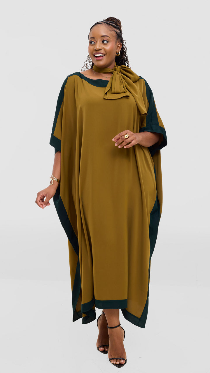 Vivo Liora Kaftan Border Maxi Dress - Olive