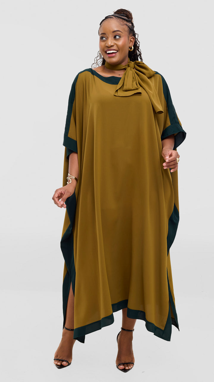 Vivo Liora Kaftan Border Maxi Dress - Olive