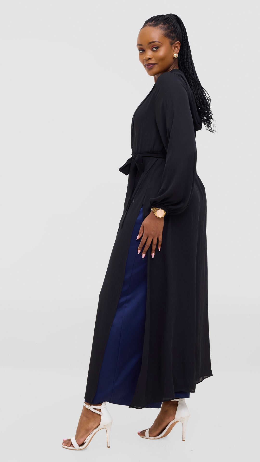 Vivo Hooded Kimono With Elastic Cuff - Black