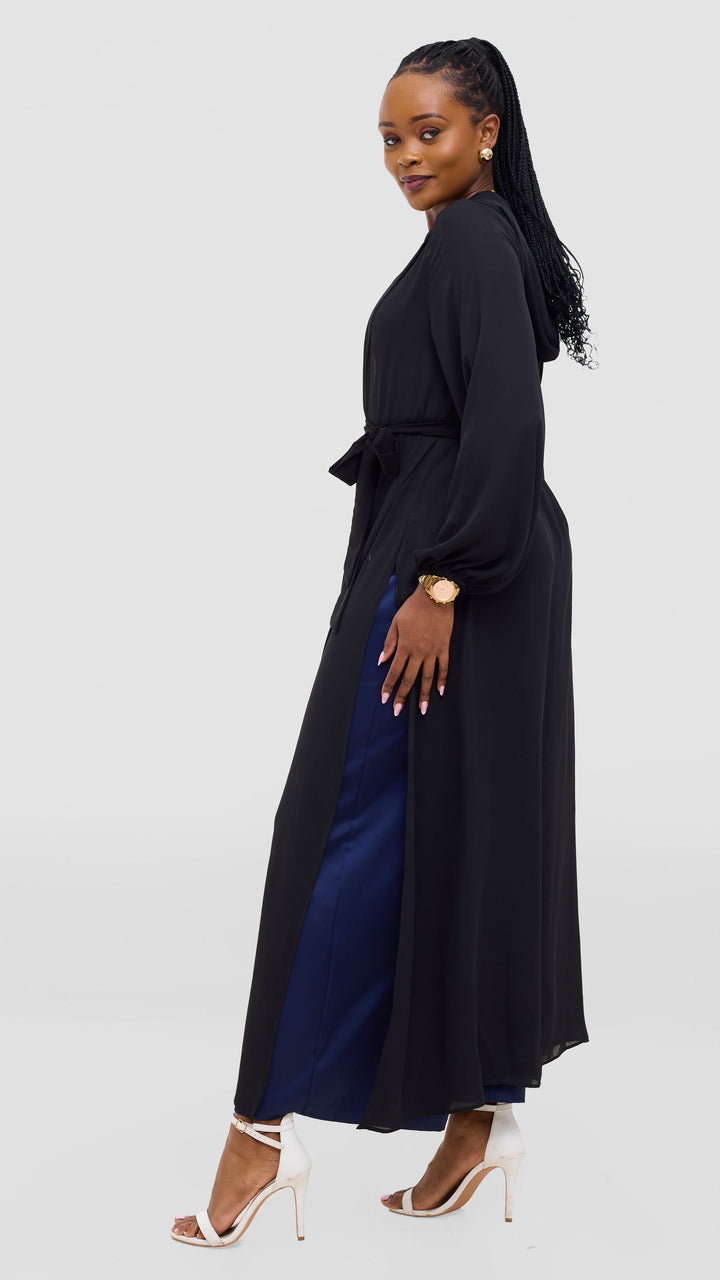 Vivo Hooded Kimono With Elastic Cuff - Black