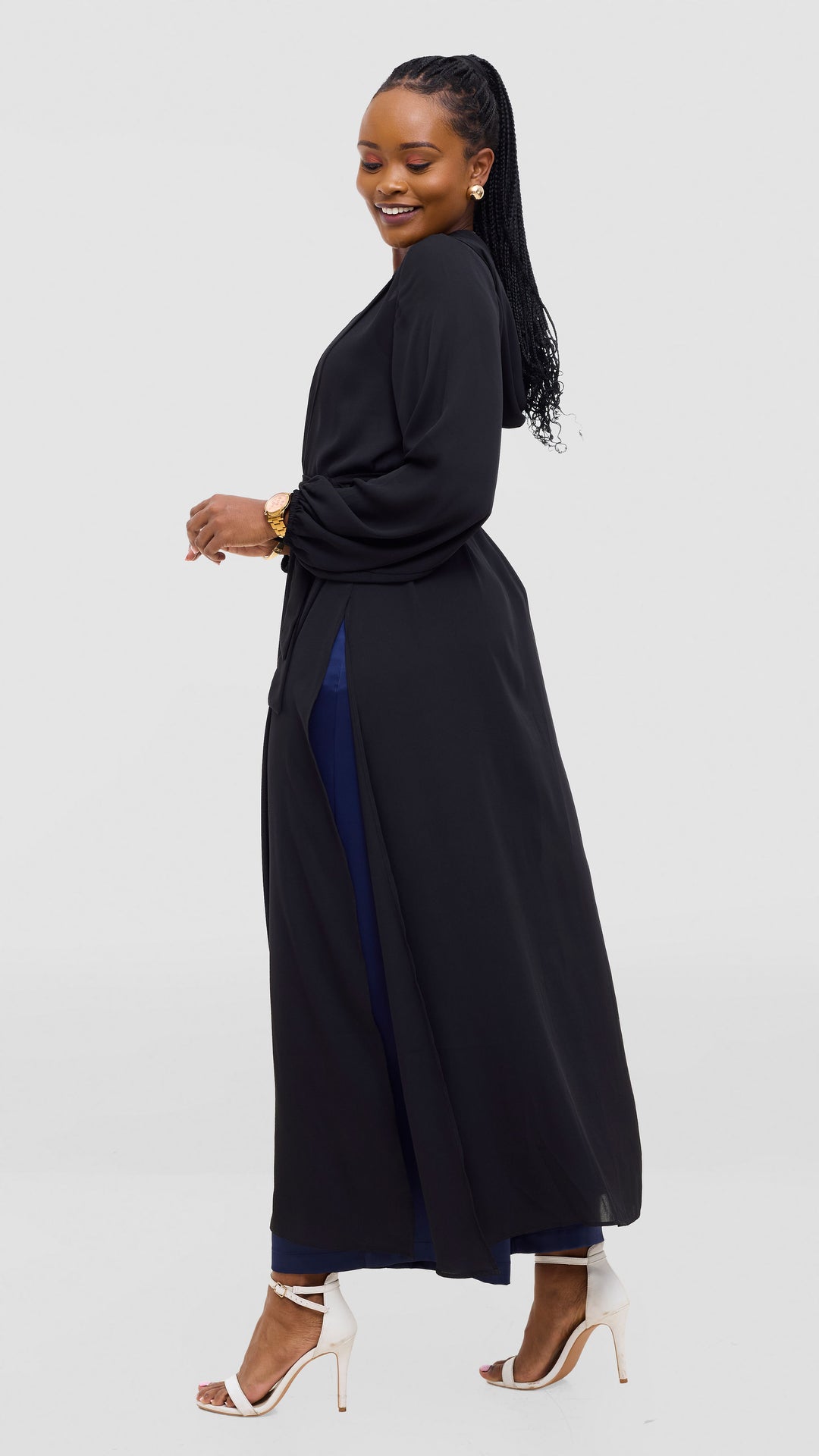 Vivo Hooded Kimono With Elastic Cuff - Black