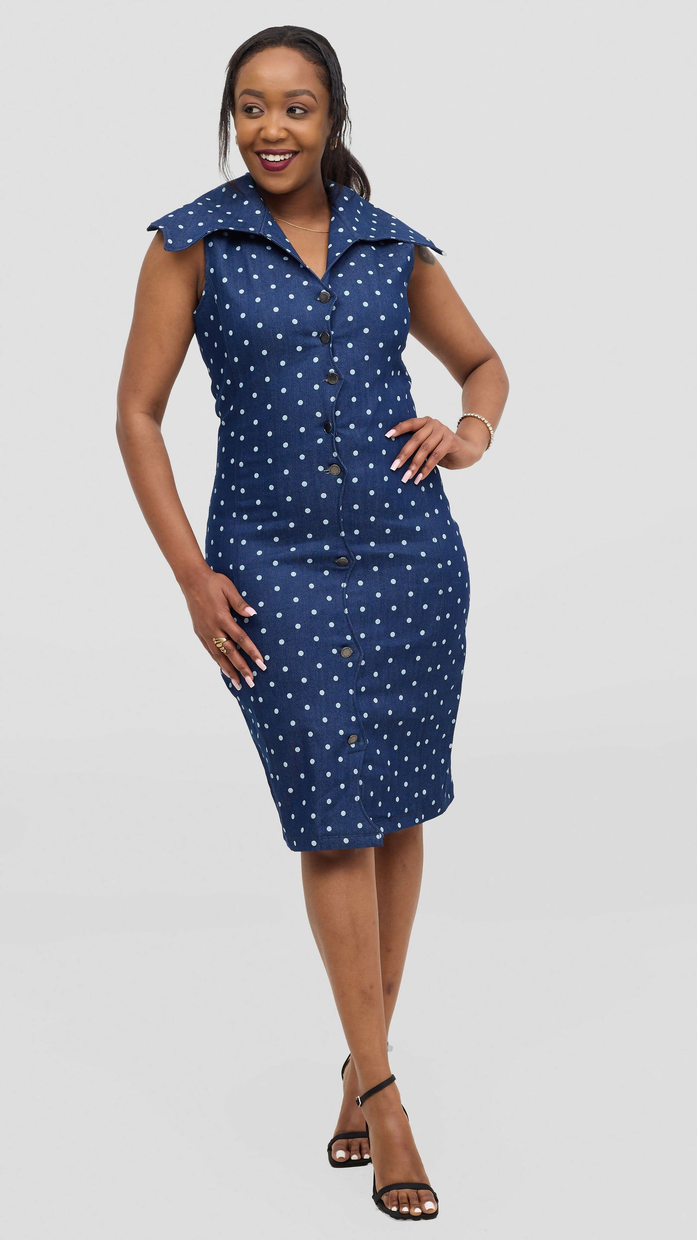 Kinini Creations Denim Polka Dot Dress - Blue