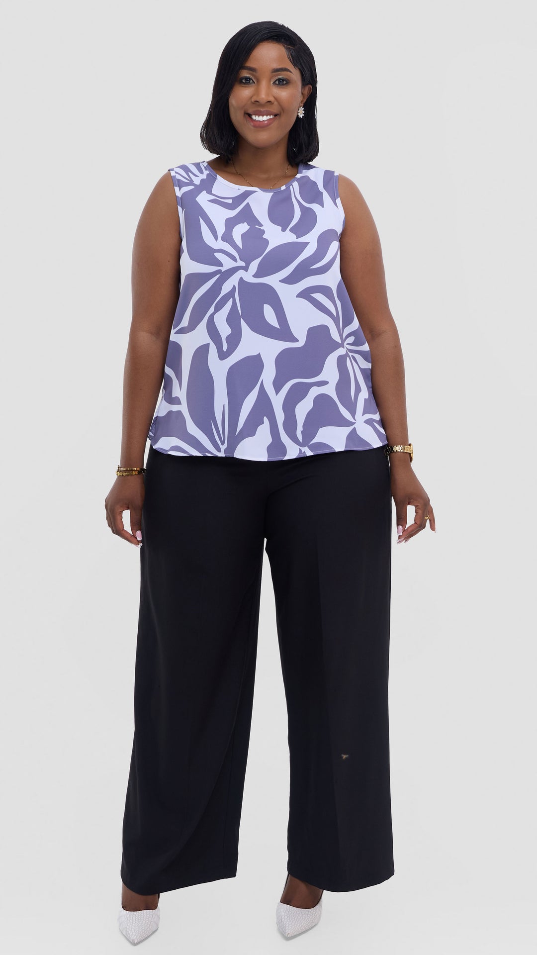 Vivo Talia Sleeveless Tank Top  - White / Lilac Alia Print