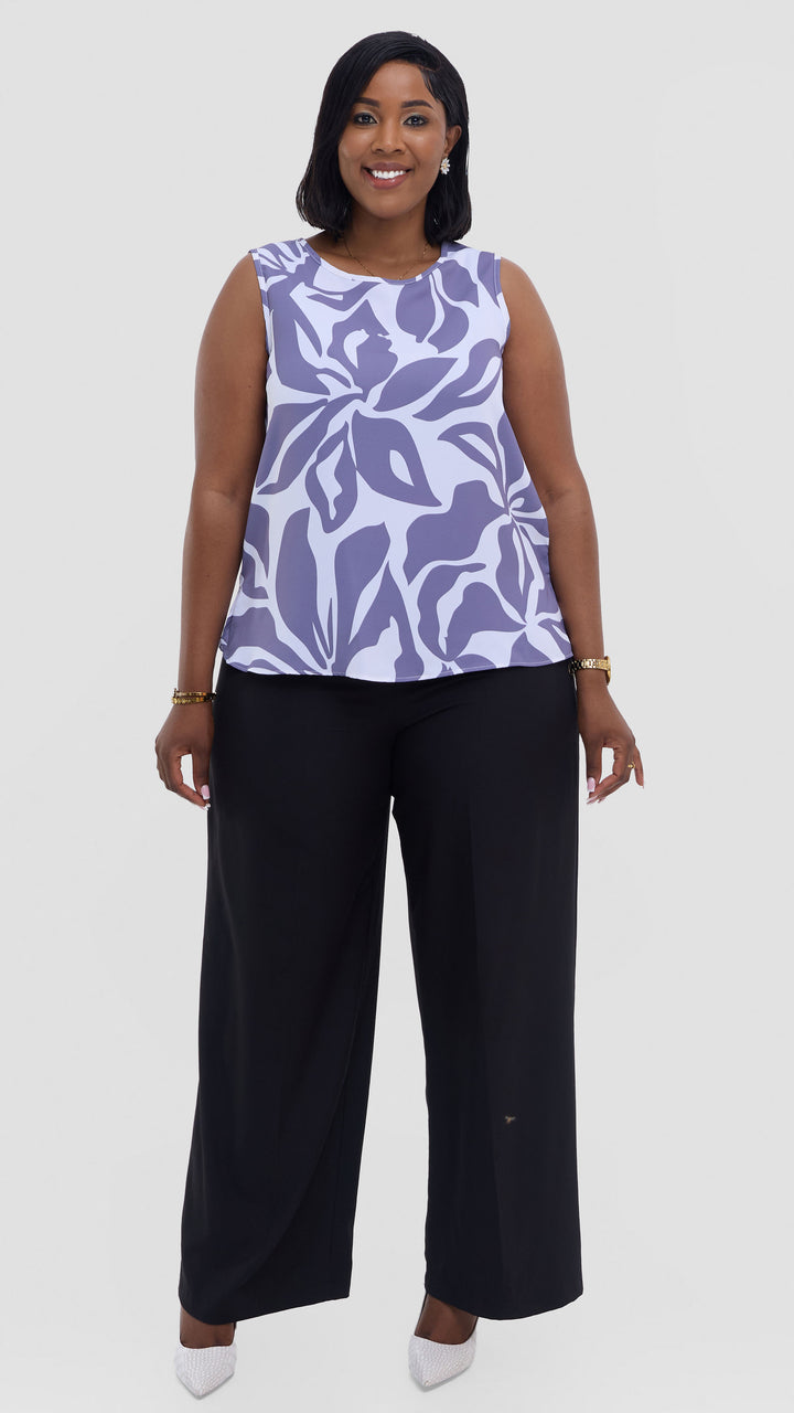 Vivo Talia Sleeveless Tank Top  - White / Lilac Alia Print