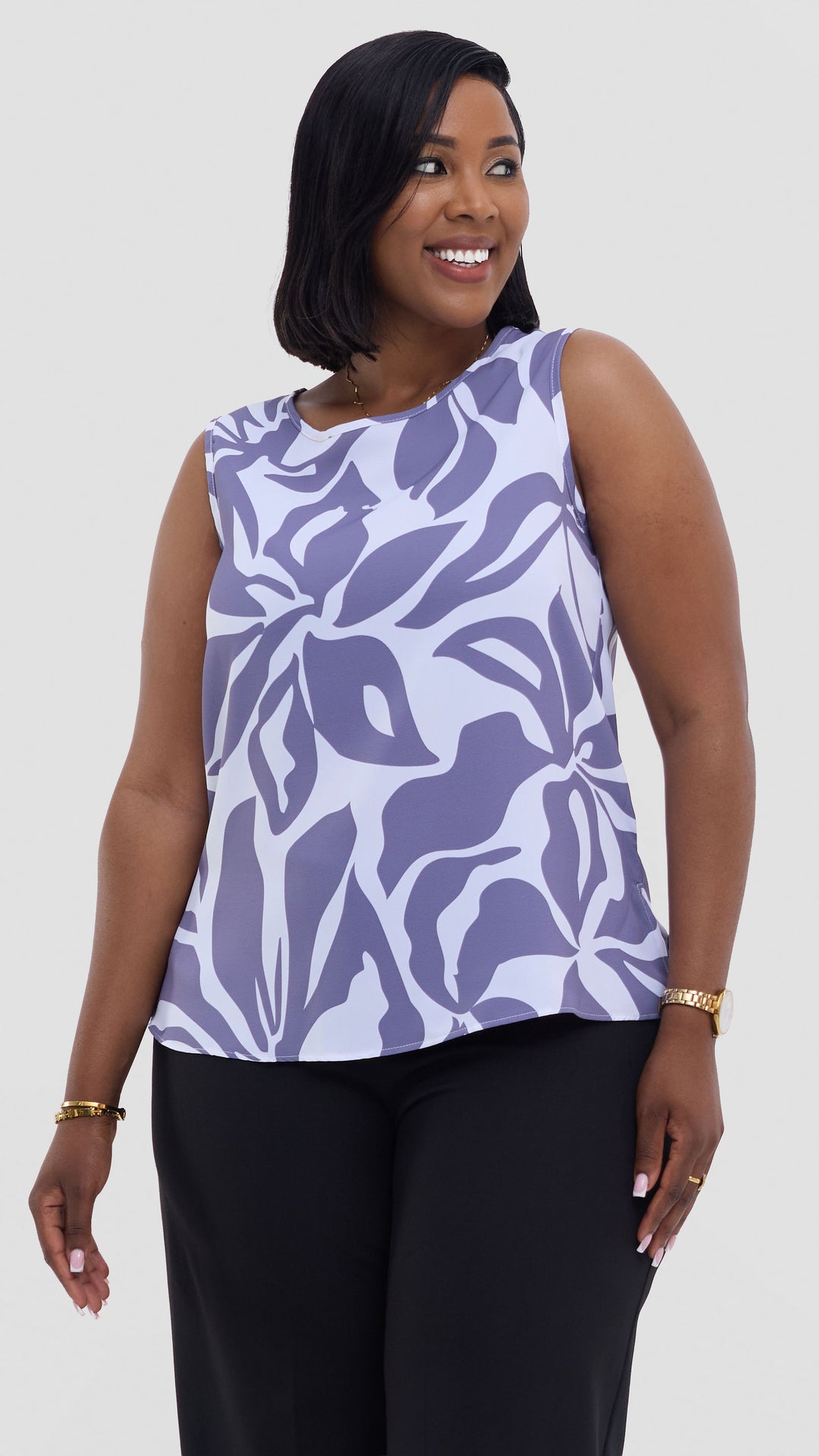 Vivo Talia Sleeveless Tank Top  - White / Lilac Alia Print