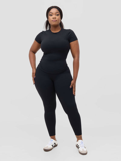 Flen Store Short sleeve top & Leggings set - Black - Shopzetu