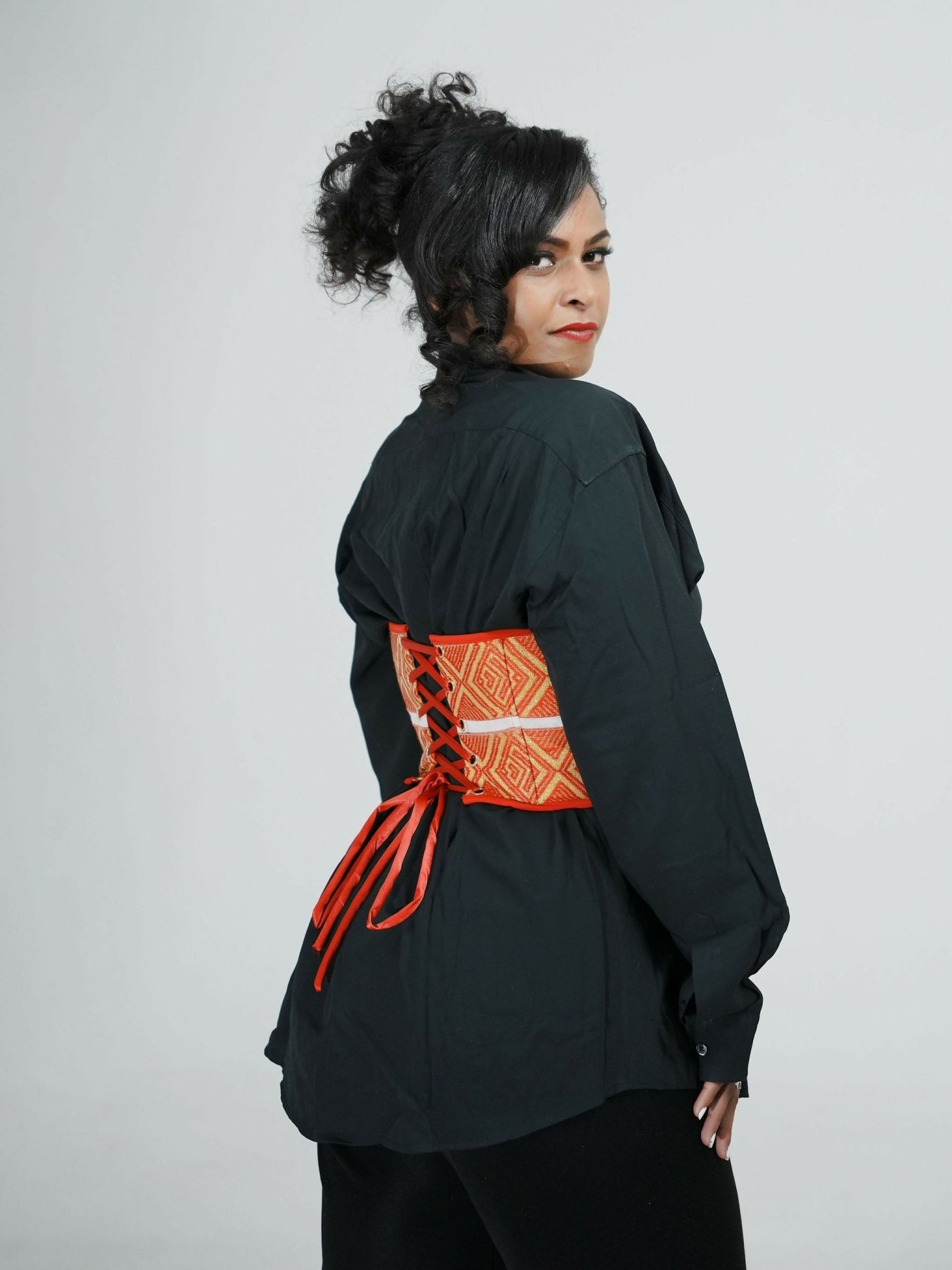 Misstcal Ethiopian Hand Embroidered Under Bust Corset Belt - Orange - Shopzetu