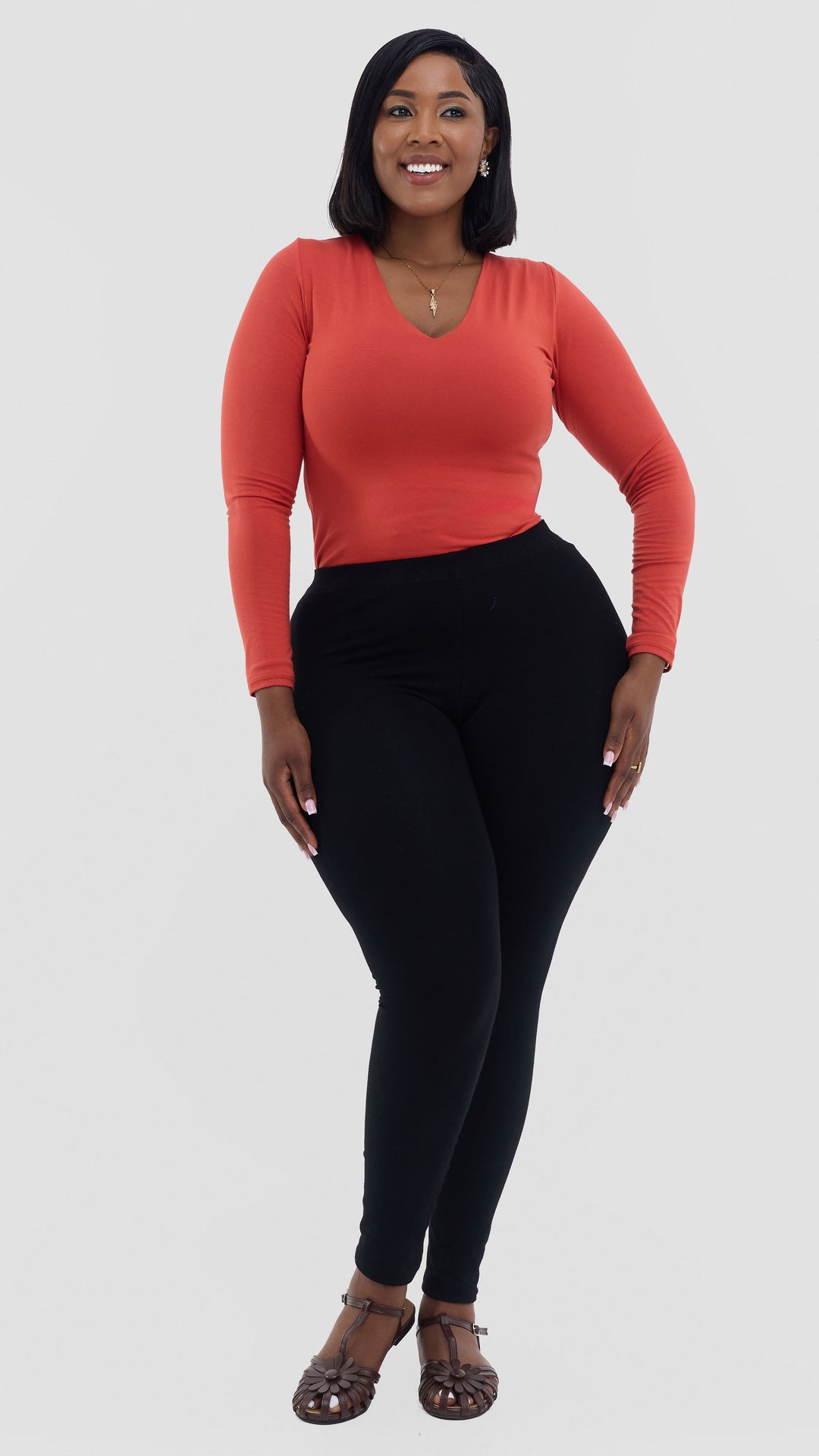 Vivo Basic Double Layered Long Sleeved Bodysuit - Rust