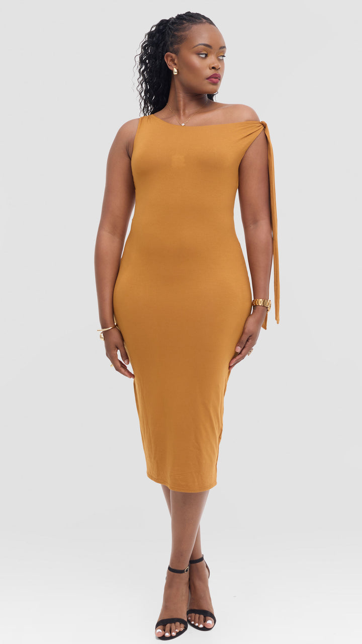Vivo Studio Double Layered Tie Bodycon in Jersey - Dark Mustard