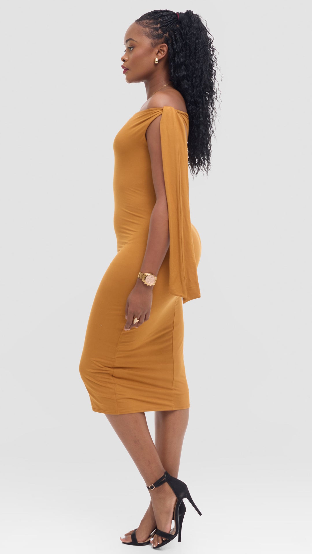 Vivo Studio Double Layered Tie Bodycon in Jersey - Dark Mustard