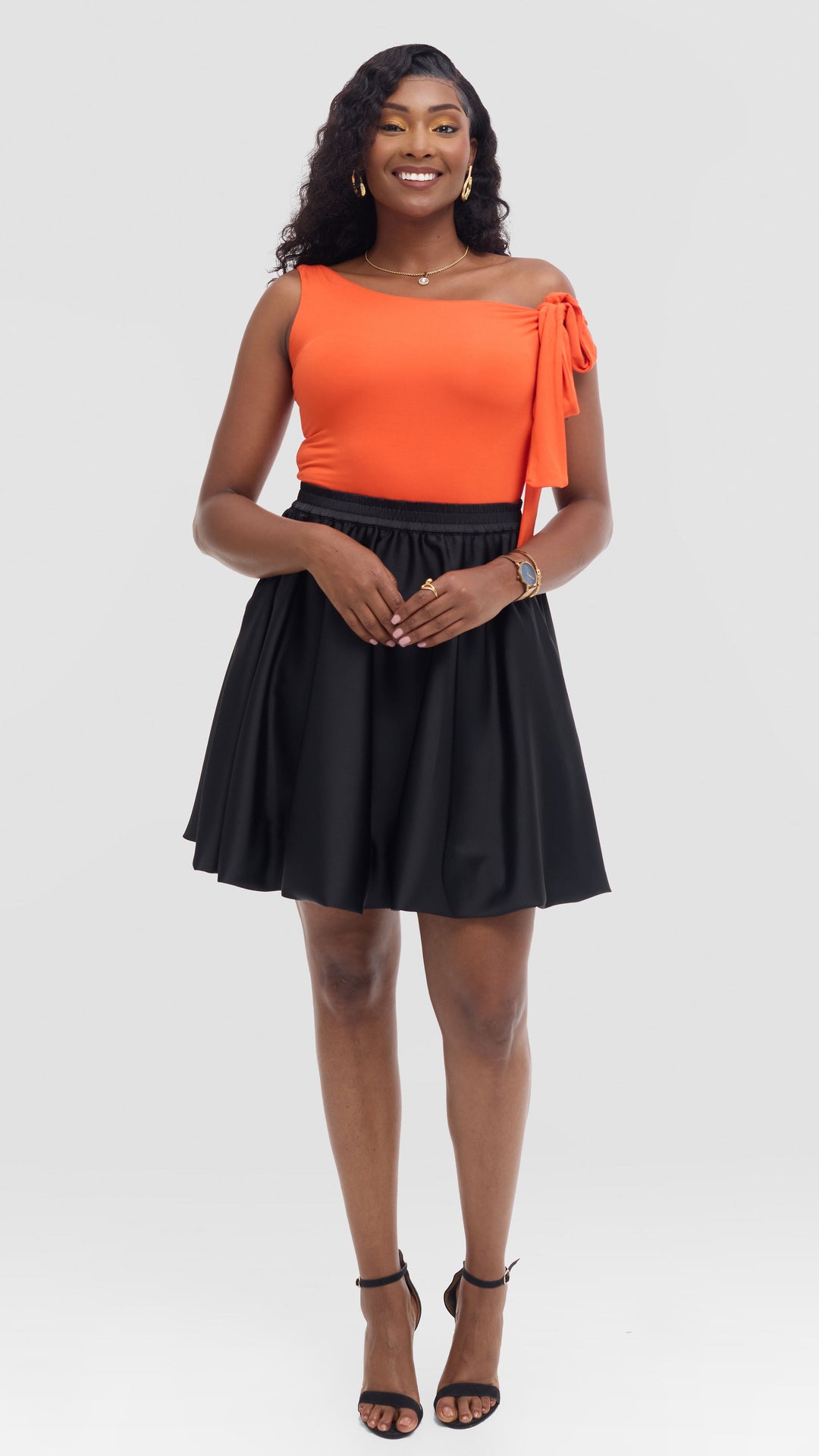 Vivo Studio Mini Bubble Skirt in Satin - Black