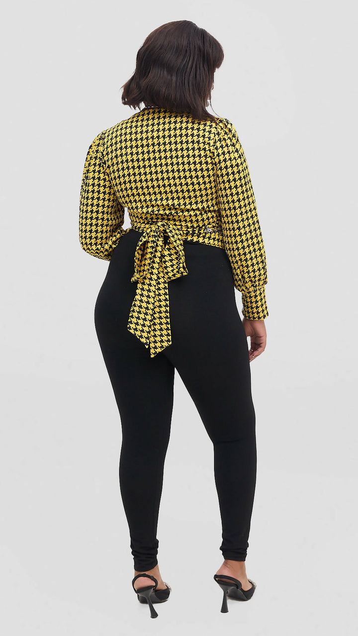 Stylish Sisters Curvy Plus Size Official Smart Casual Wrap Top - Yellow / Black