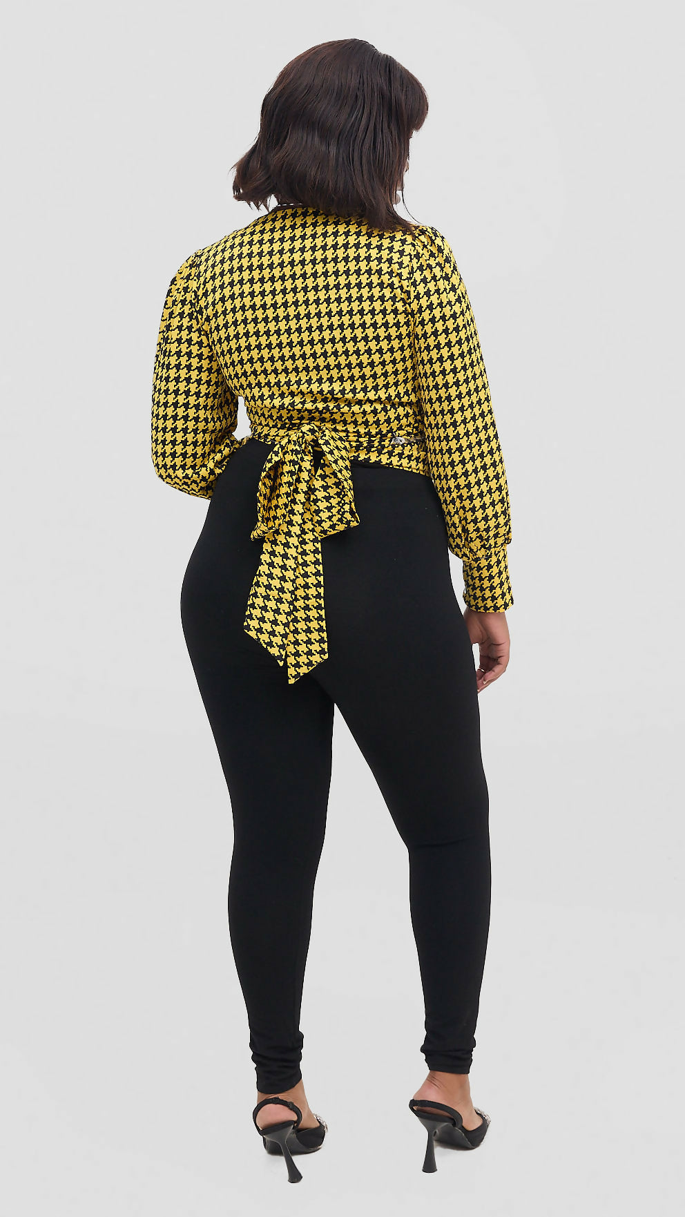 Stylish Sisters Curvy Plus Size Official Smart Casual Wrap Top - Yellow / Black