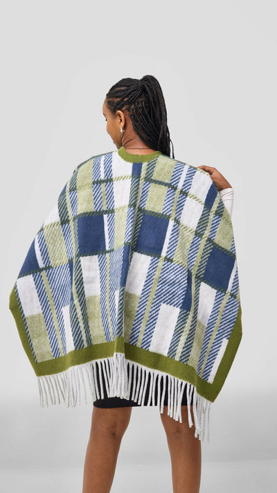 Afrodame heavy poncho - Blue / Green